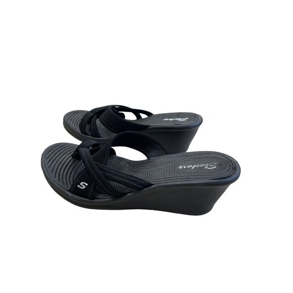 Skechers Womens Black Wedge 2.5" Heel Slip-On Sandals Size 9 SKU 8349 - Picture 3 of 15